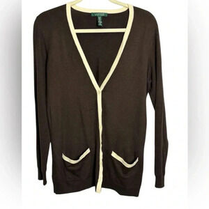 Lauren‎ Ralph Lauren Silk Longline Cardigan Sweater Chocolate Brown Size M